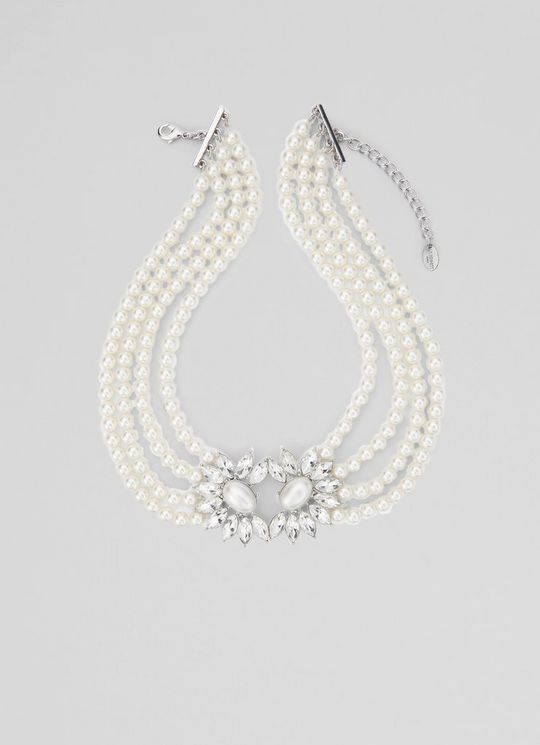 L.K.Bennett Dia Crystal And Pearl Four-Strand Necklace, Pearl