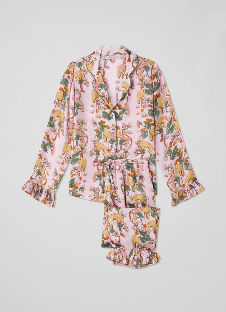 Satin crane print pyjama set sale