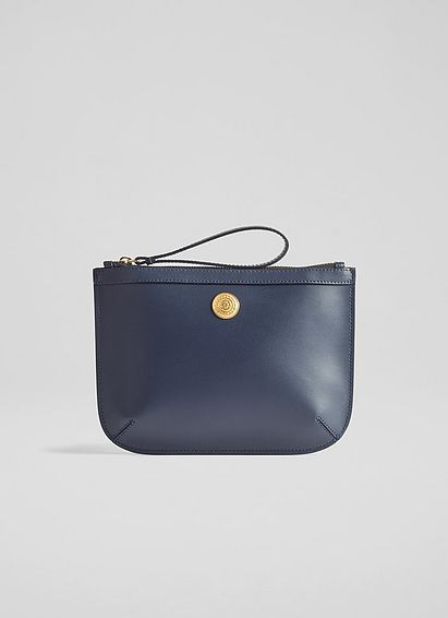 Poppy Blue Leather Pouch, Blue