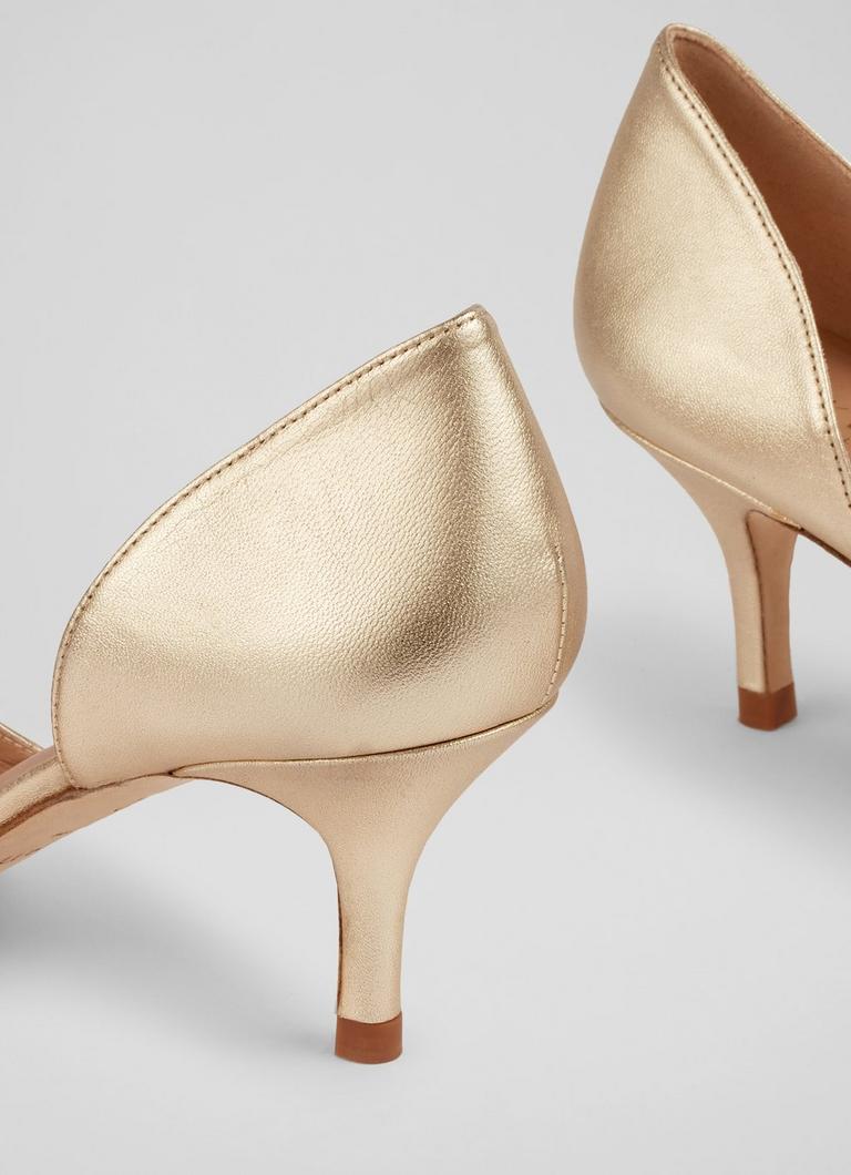 Gold kitten shop heel court shoes