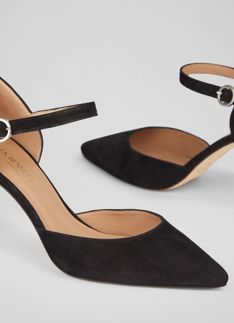 Monet Black Suede Ankle Strap Heels Workwear Collections
