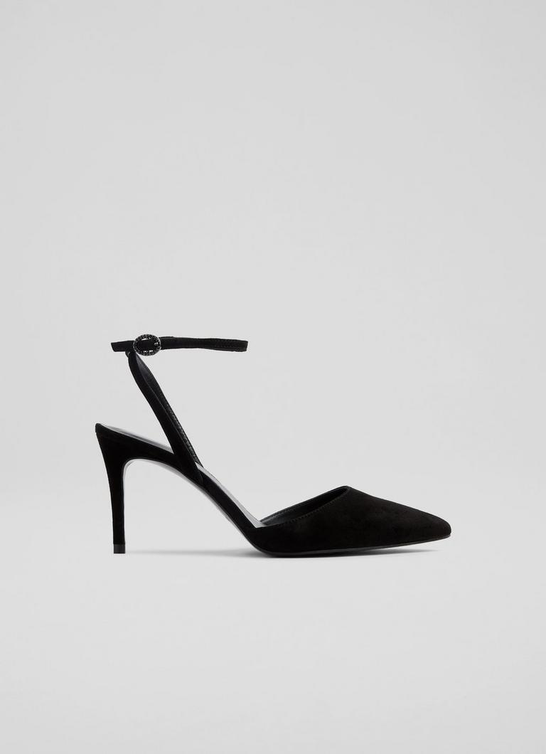 Nova Black Suede Ankle Strap Heels