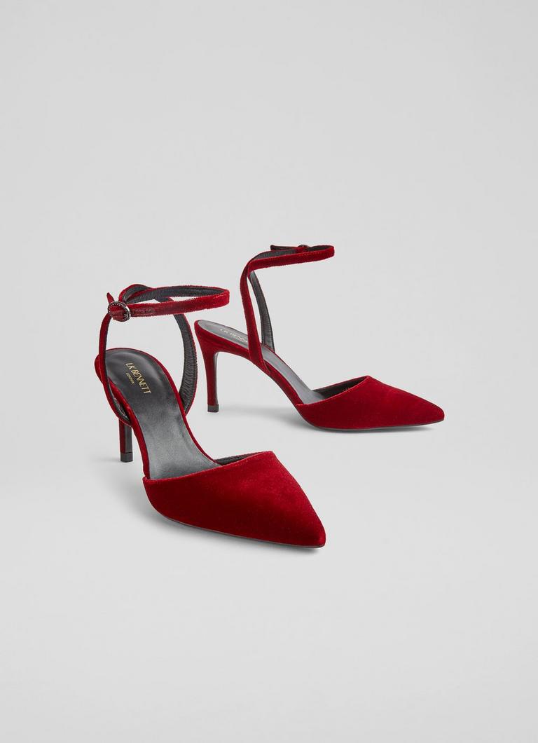 Nova Red Velvet Ankle Strap Heels Occasion Shoes Occasionwear