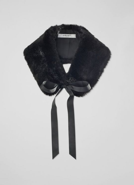 L.K.Bennett Ivonia Black Faux Fur Collar, Black
