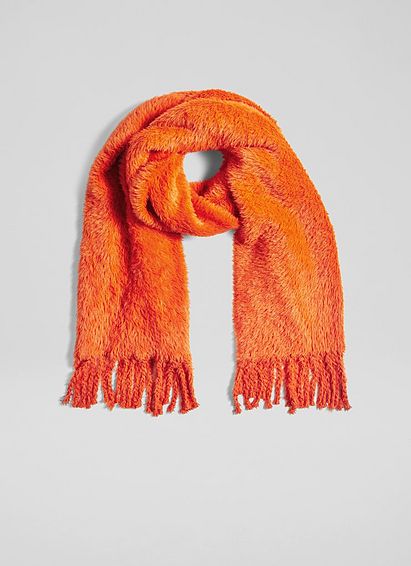 Lisa Orange Knit Tassel Scarf, Orange