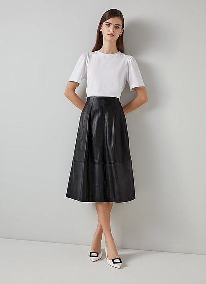 Farrow Black Leather A-Line Skirt, Black