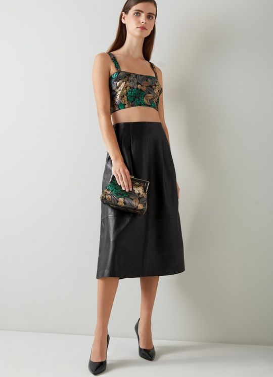 L.K.Bennett Farrow Black Leather A-Line Skirt, Black