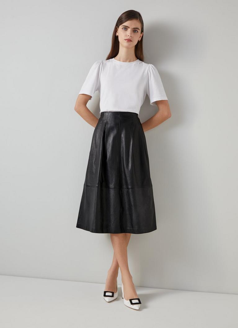 Black leather skirt a line hot sale