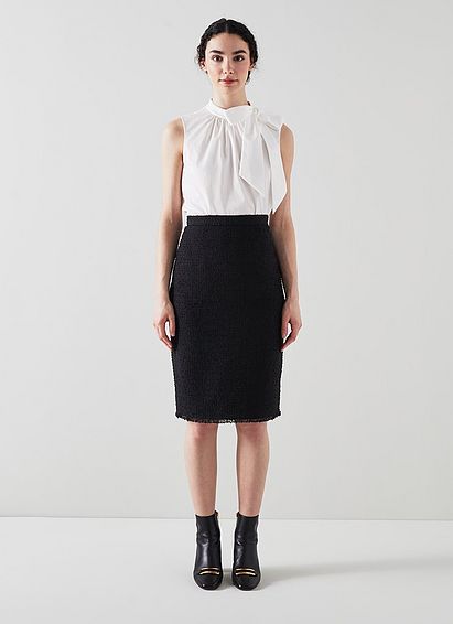 Lara Black Recycled Cotton Italian Tweed Skirt, Black