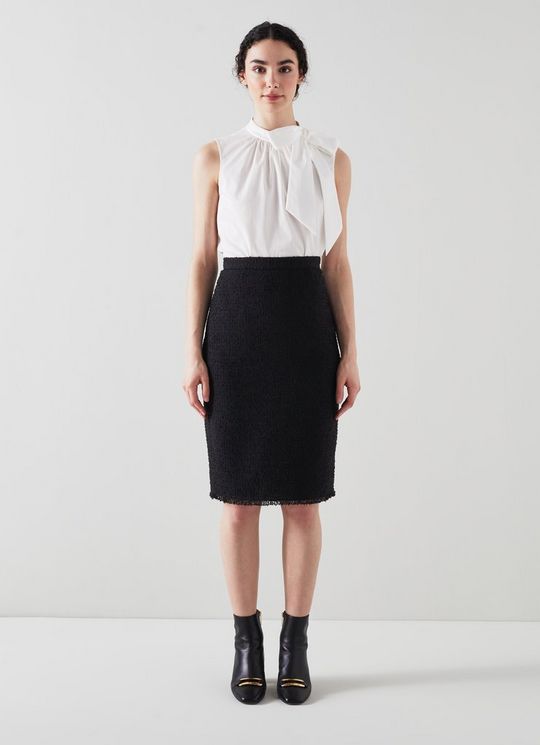 L.K.Bennett Lara Black Recycled Cotton Italian Tweed Skirt, Black