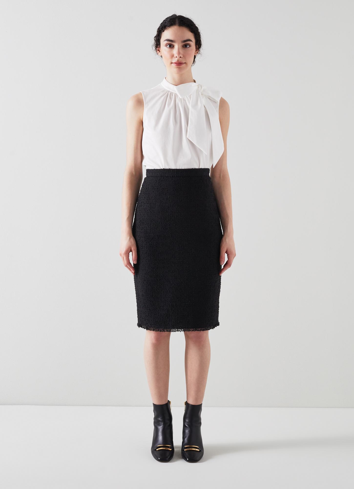 L.K.Bennett Lara Black Recycled Cotton Italian Tweed Skirt, Black