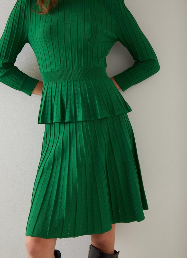 Susannah Green Rib Knit Pleated Skirt