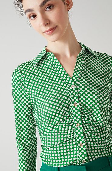 Molly Green And Cream Graphic Spot Print Jersey Top Green Cream, Green Cream