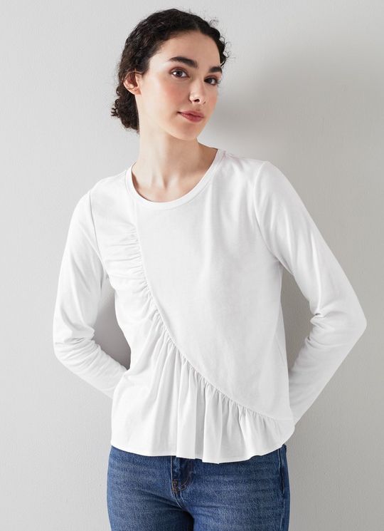 L.K.Bennett Nina White Cotton Jersey Asymmetric Top, White