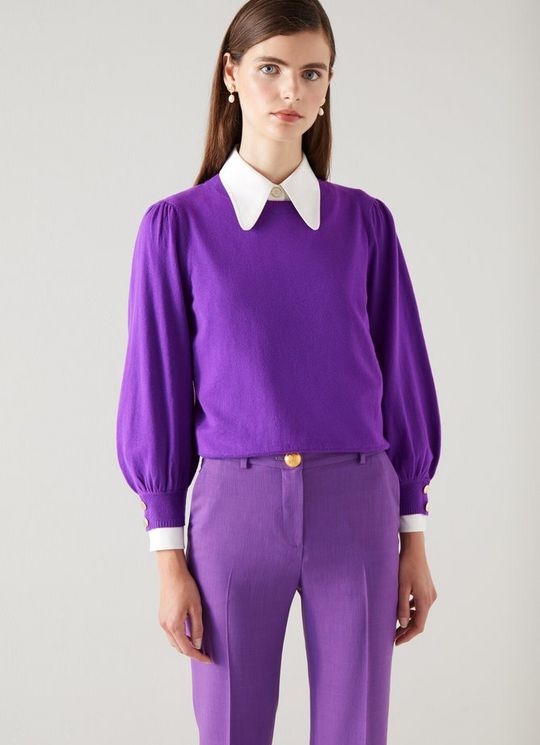 L.K.Bennett Diana Purple Cotton and Sustainably Sourced Merino Jumper, Violet