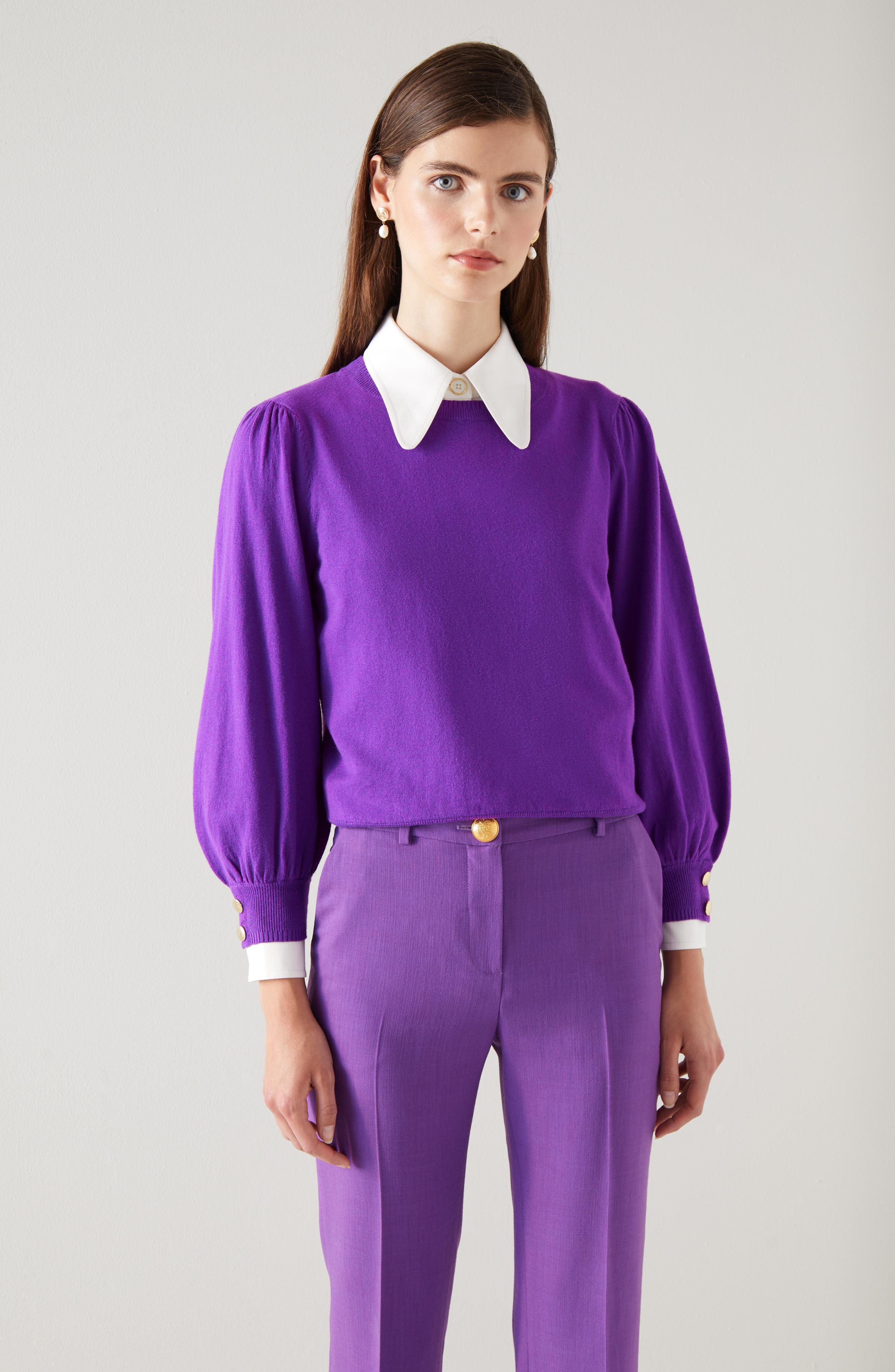 L.K.Bennett Diana Purple Cotton and Sustainably Sourced Merino Jumper Violet, Violet