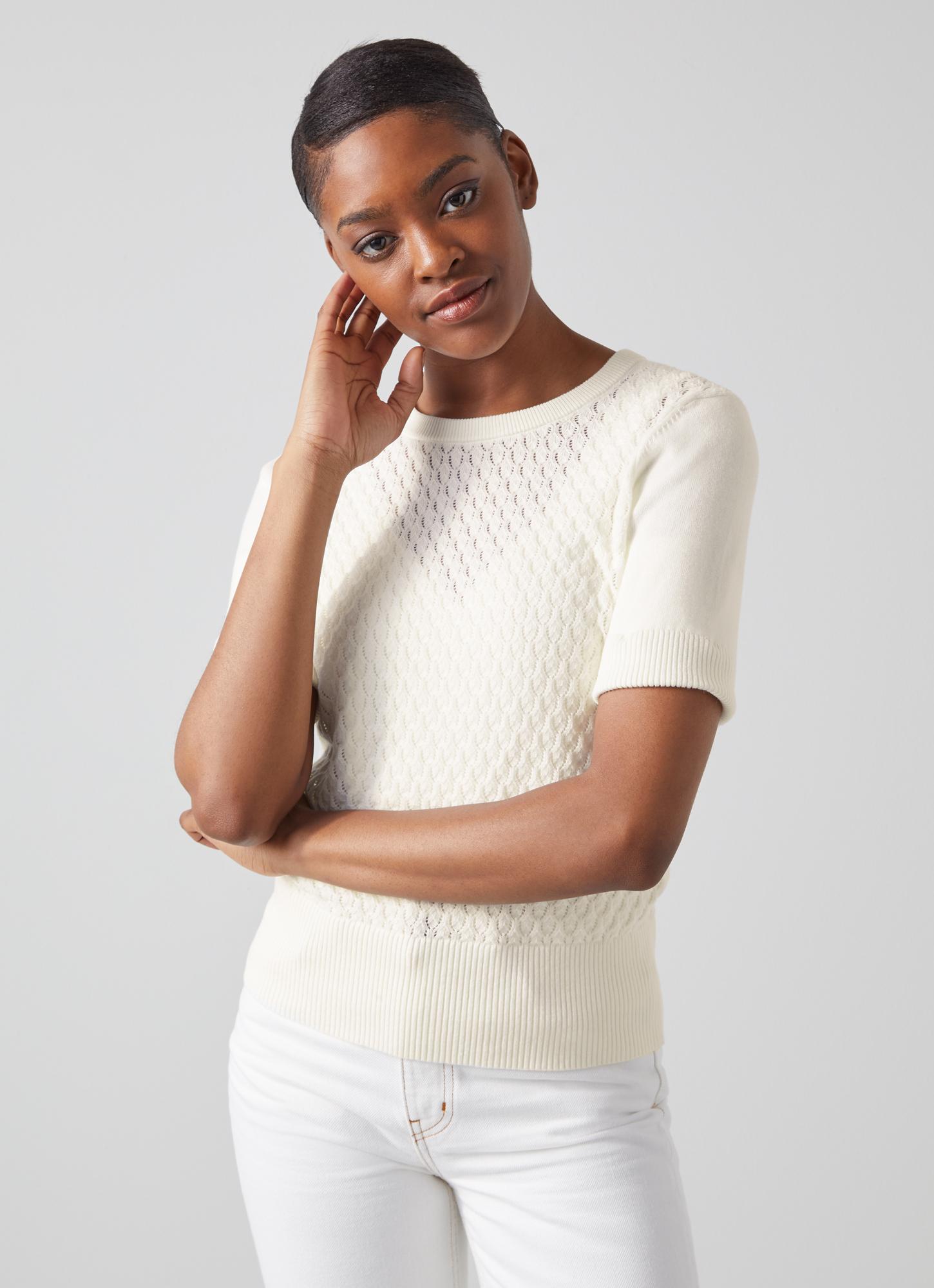 Lila Ivory Organic Cotton Pointelle Knit Top | blackfriday | L.K.