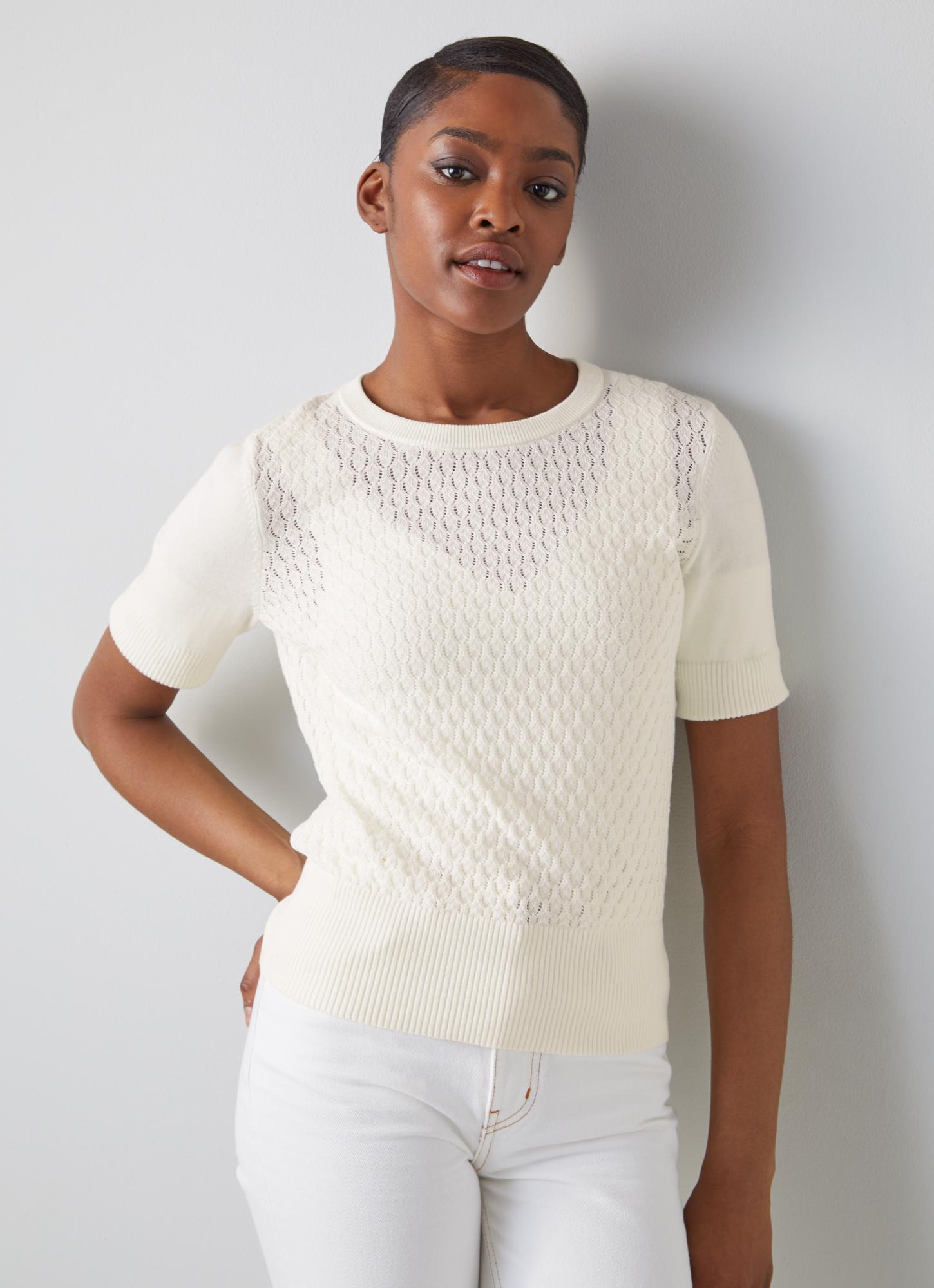 Lila Ivory Organic Cotton Pointelle Knit Top | blackfriday | L.K.