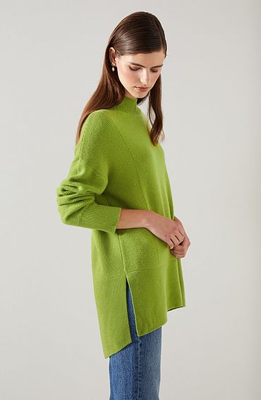 Milly Lime Sustainably Sourced Merino Dipped Hem Jumper, Lime