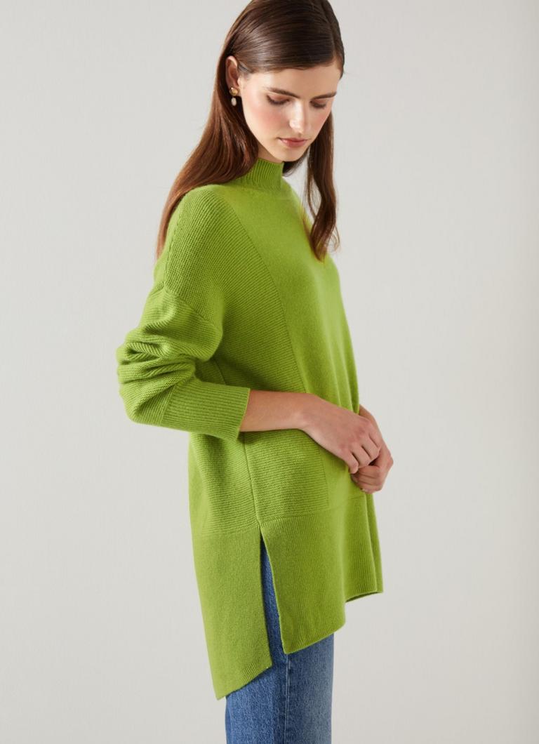 Milly Lime Sustainably Sourced Merino Dipped Hem Jumper