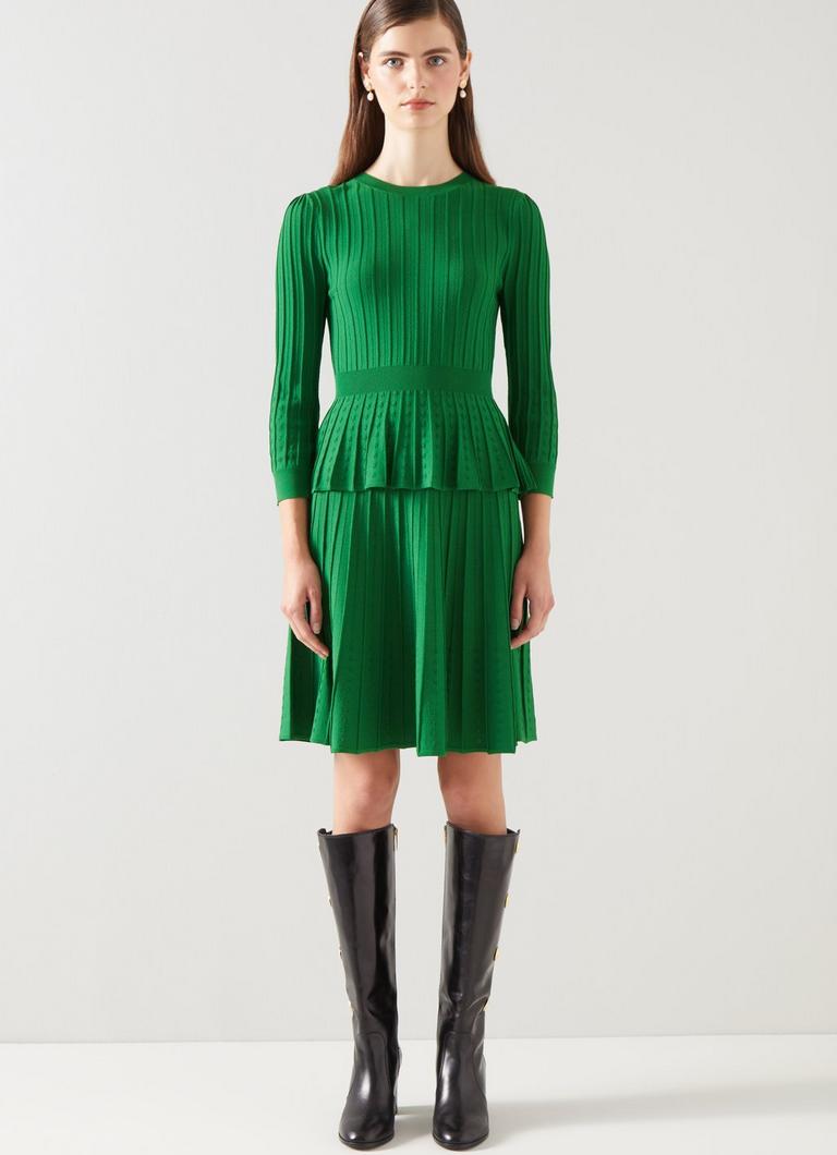 Susannah Green Rib Knit Pleated Peplum Top blackfriday L.K.Bennett London