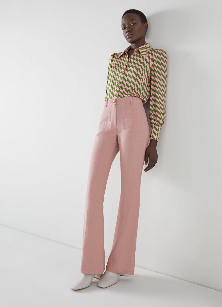 Avery Linen-Cotton Trouser, Pink Linen Trousers