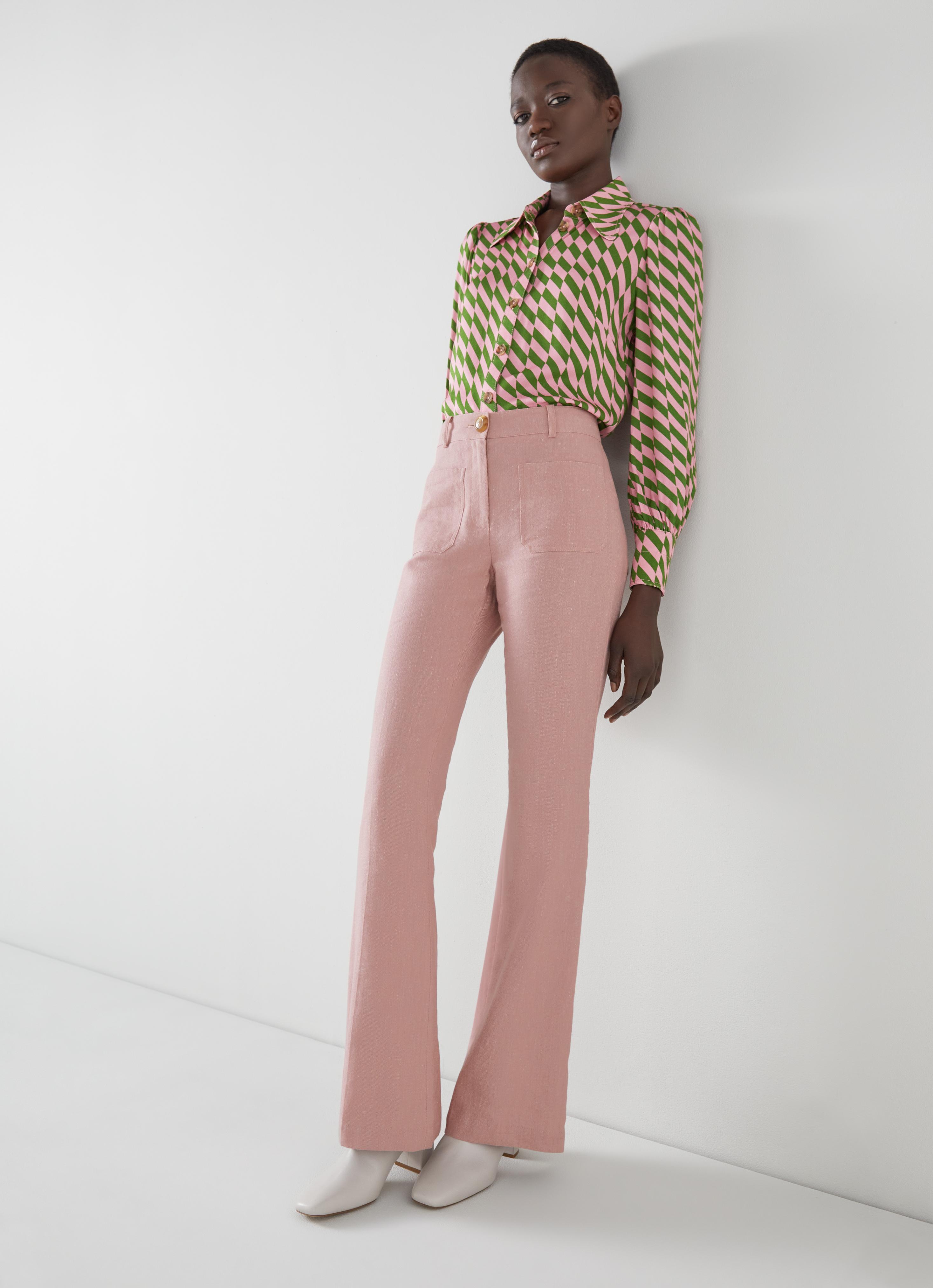 L.K.Bennett Avery Pink Italian Linen-Cotton Trousers, Pink