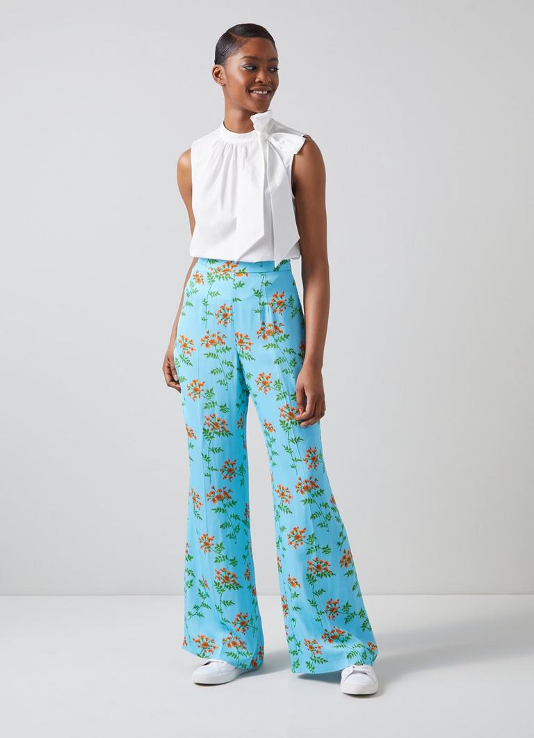 Blue floral best sale trousers