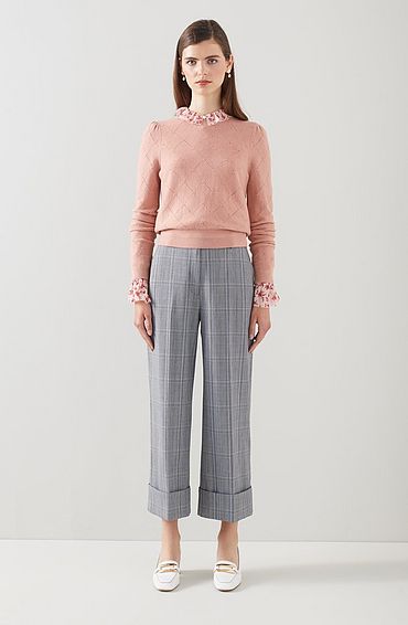 Joy Pink and Grey Check Turn-Up Trousers Multi, Multi