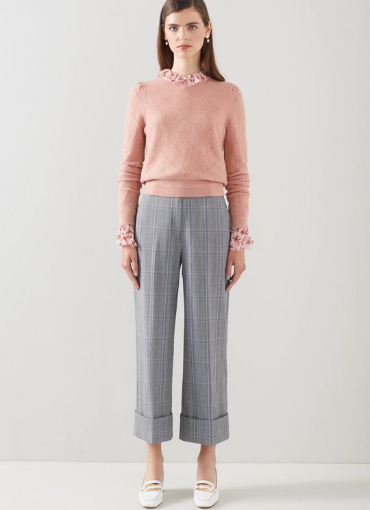 L.K.Bennett Joy Pink and Grey Check Turn-Up Trousers Multi, Multi