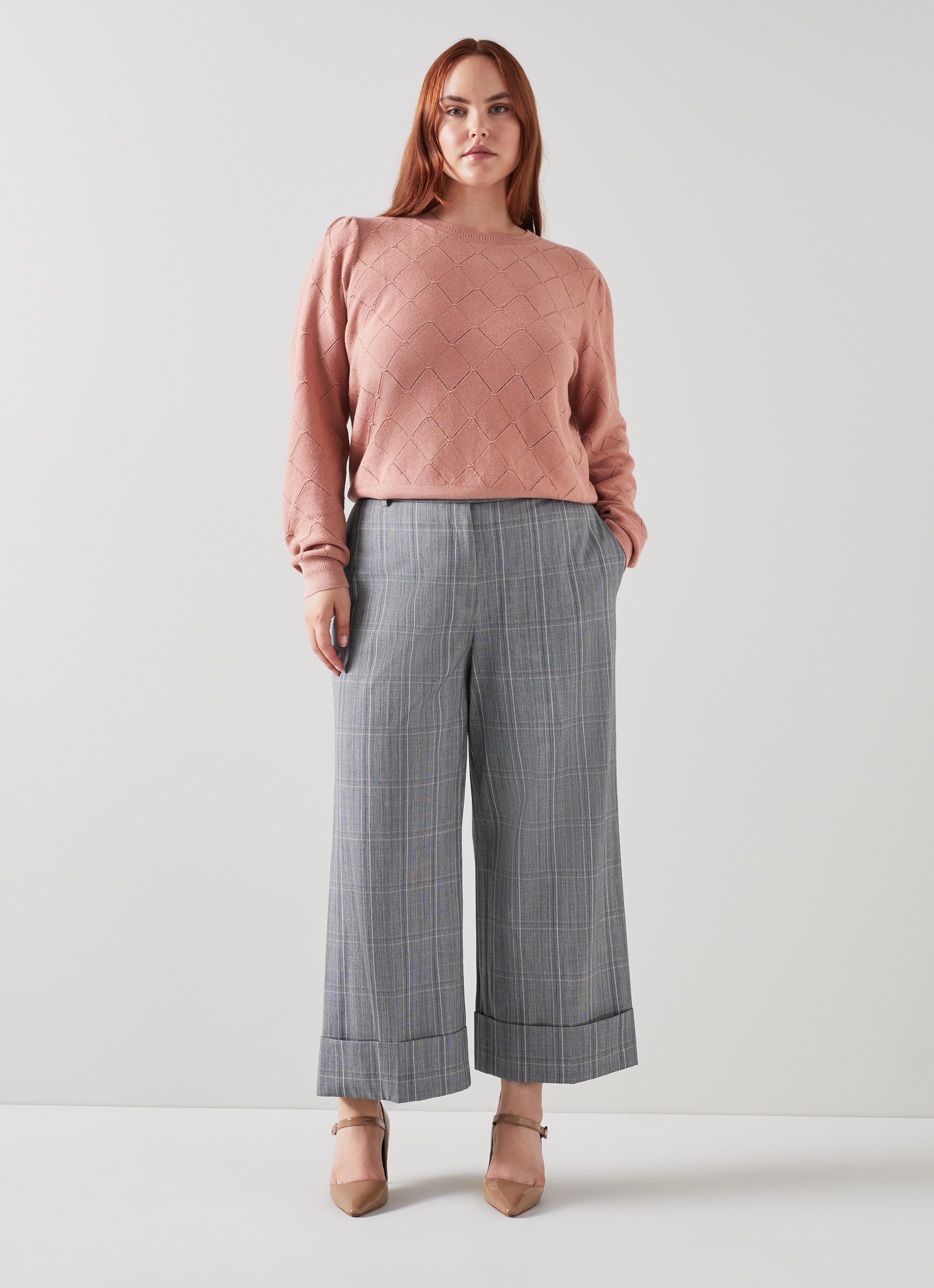 Joy Pink and Grey Check Turn-Up Trousers | blackfriday | L.K.