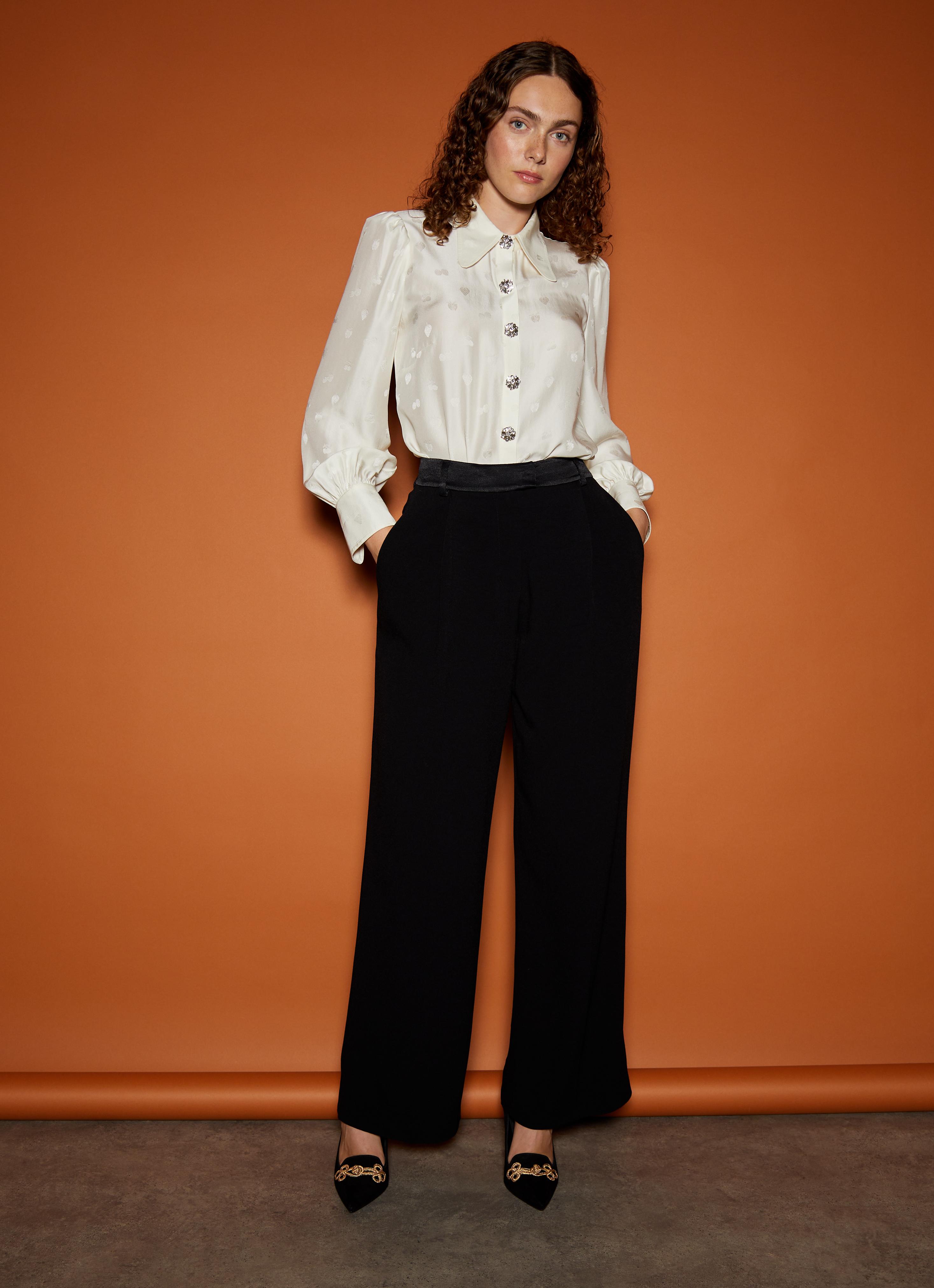 Kelsey Black Crepe and Satin Trim Wide Leg Trousers | blackfriday