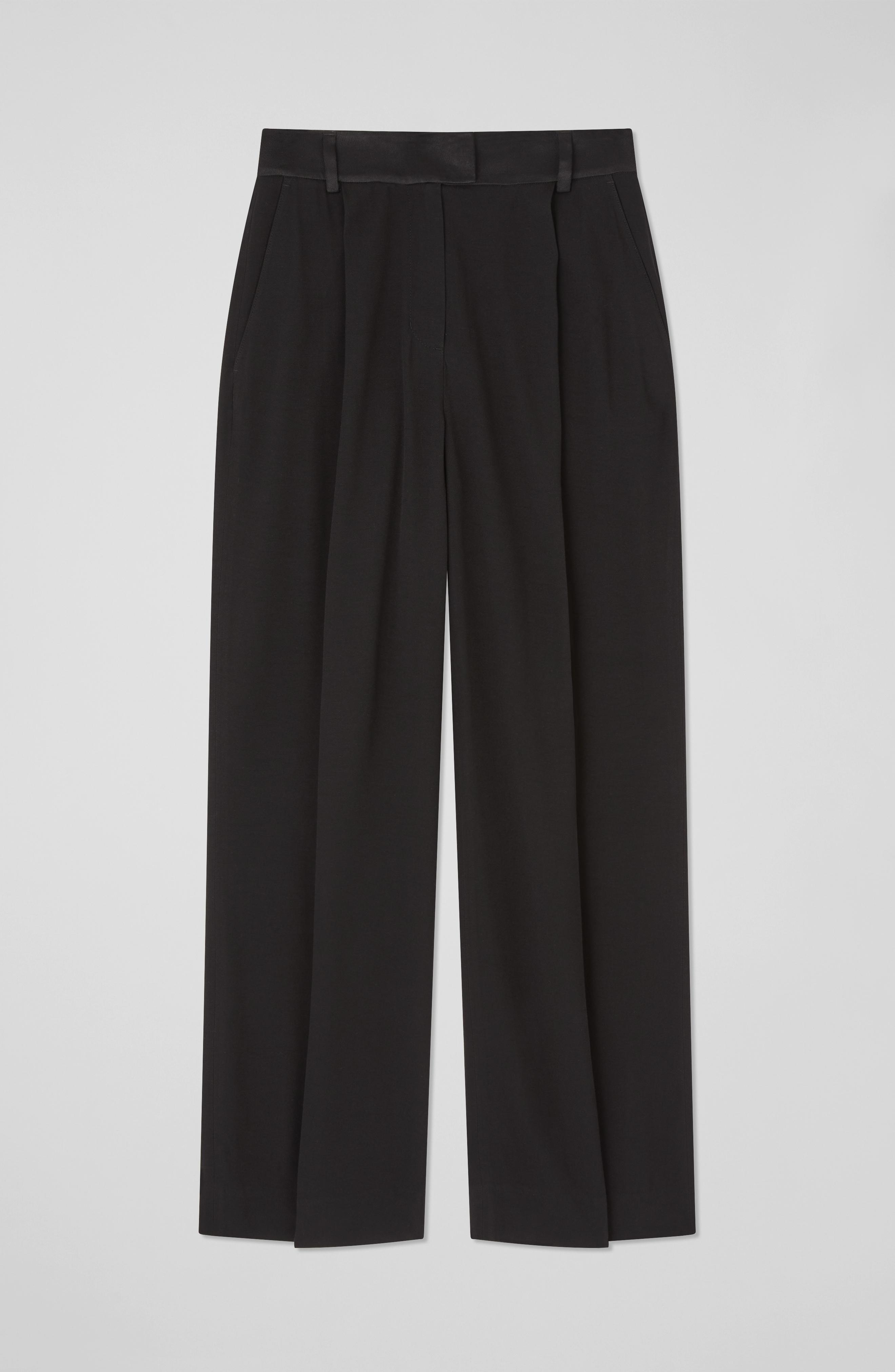 Kelsey Black Crepe and Satin Trim Wide Leg Trousers | blackfriday