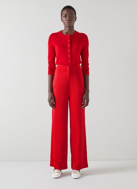 L.K.Bennett Seydoux Red Silky Suit Trousers, Cherry