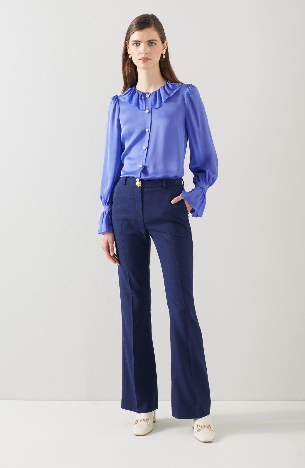 Farrow Blue Silk Ruffle Collar Blouse | Clothing | Collections |  L.K.Bennett, London