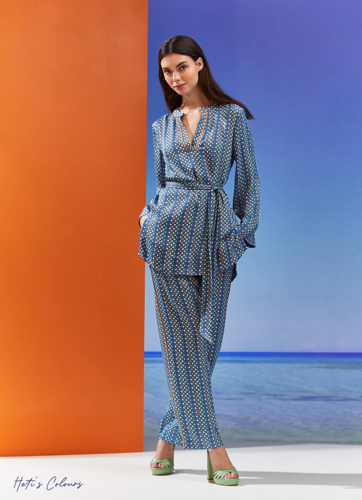 Lucia Blue Geometric Print LENZING™ ECOVERO™ Viscose Kaftan Top