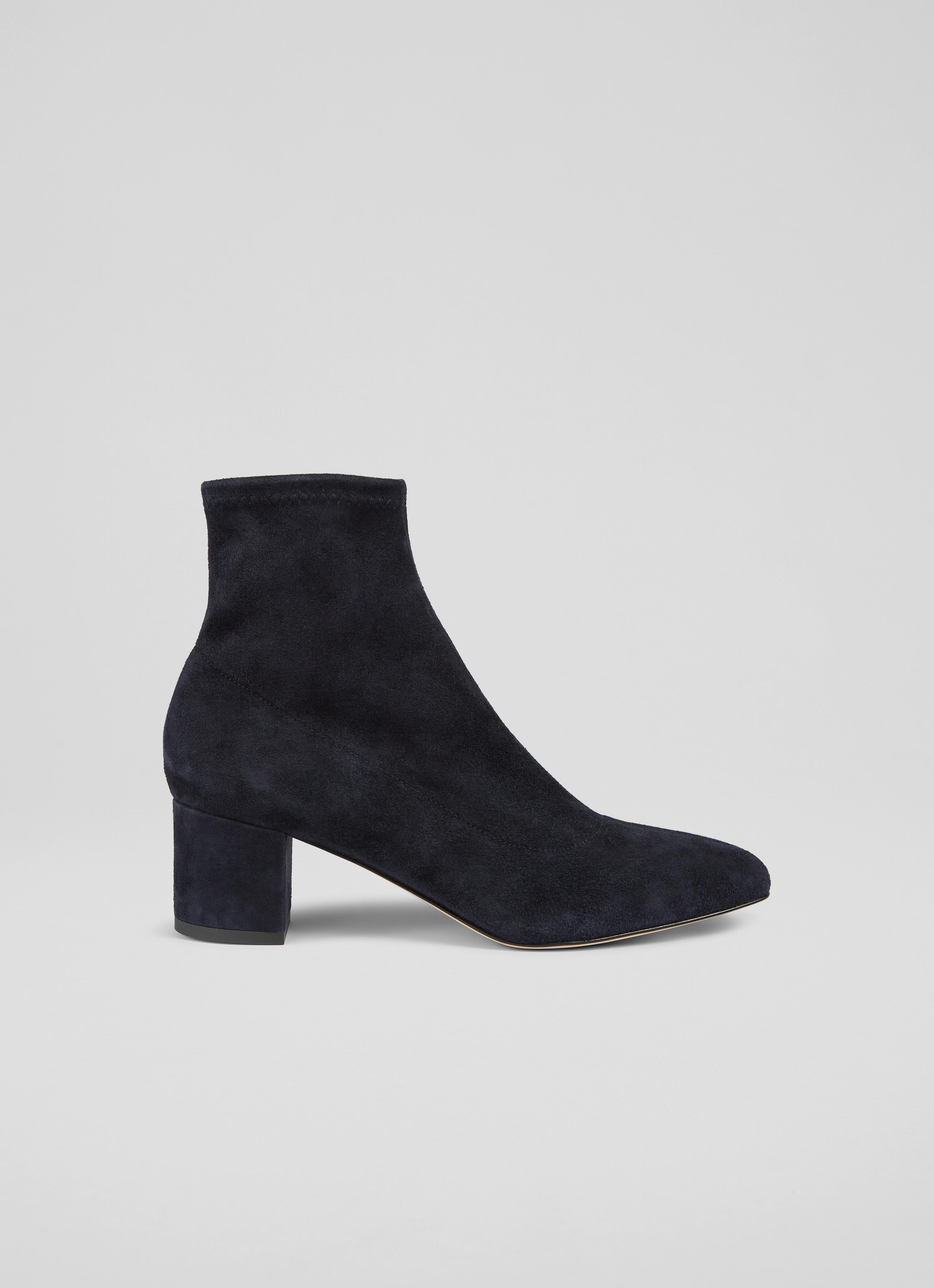 L.K.Bennett Grove Navy Low Block Stretch Ankle Boots, Navy