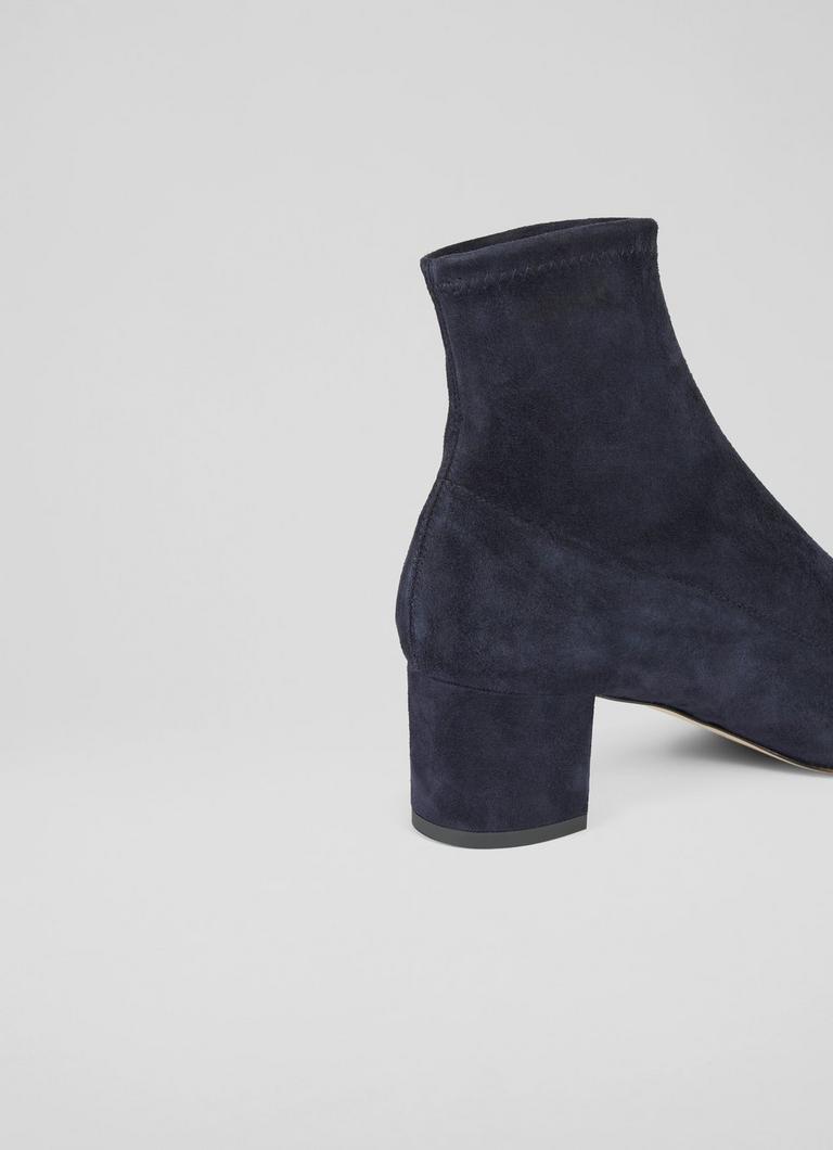 Grove Navy Leather Low Block Stretch Ankle Boots Shoes Collections L.K.Bennett London