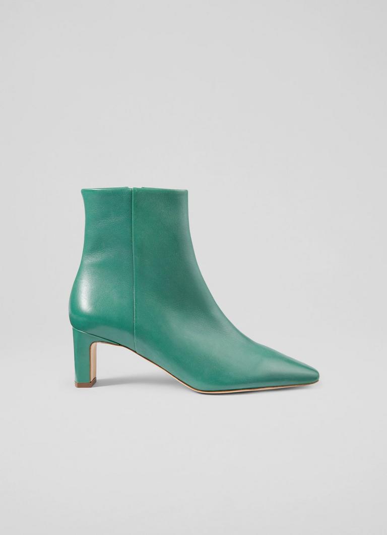 Margaux Jade Leather Blunt Toe Boots