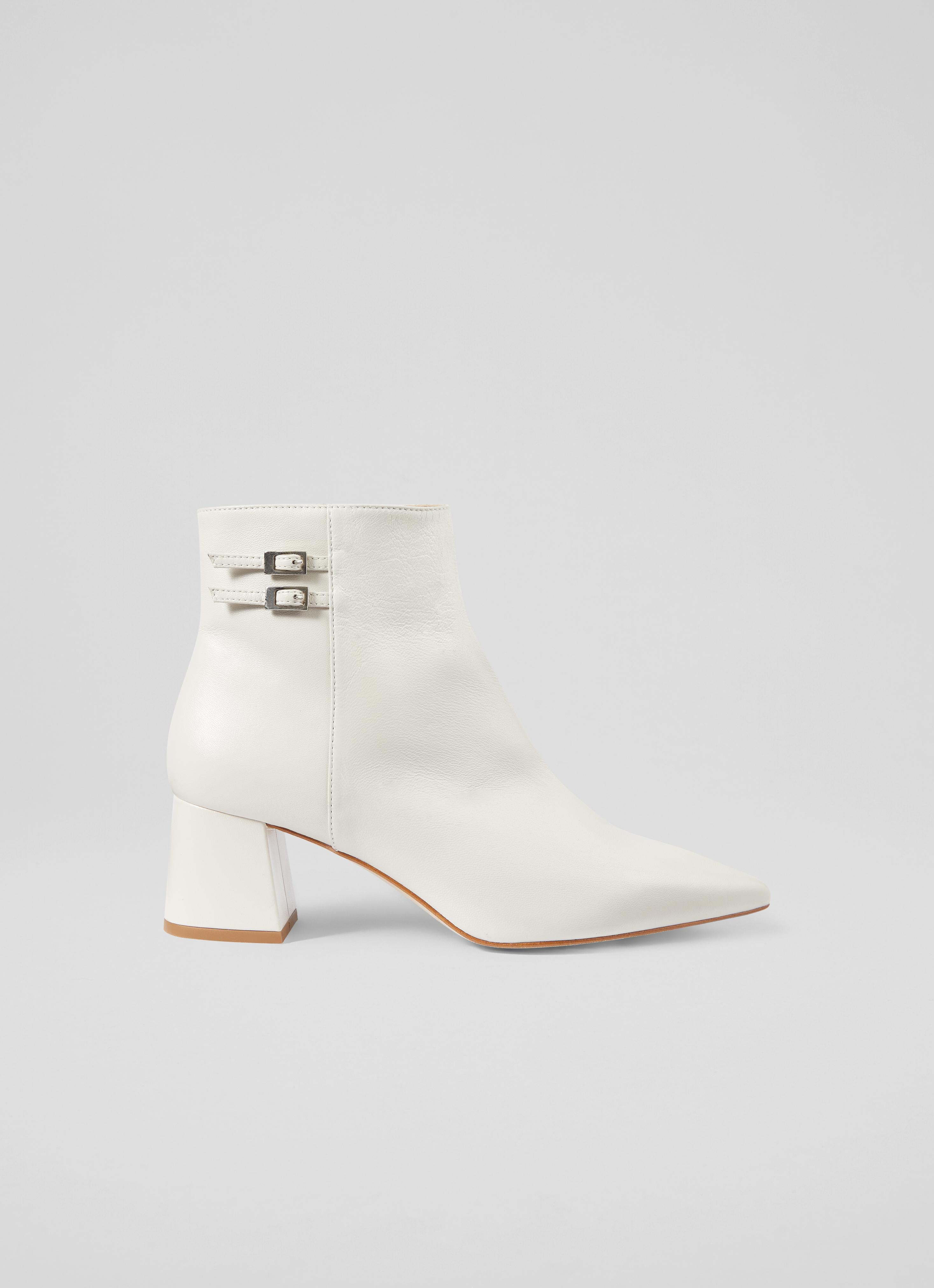 L.K.Bennett Missy Cream Leather Ankle Boots, Cream