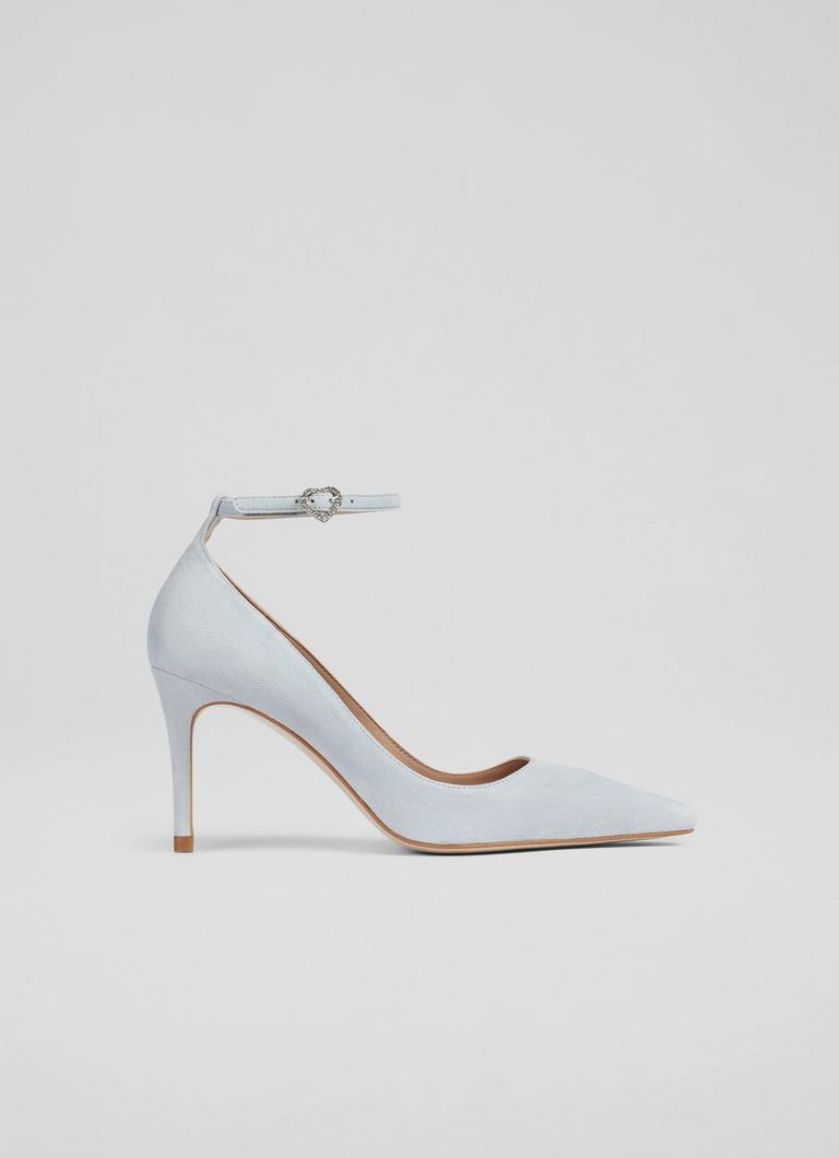 Catelyn Aqua Suede Leather Ankle Strap Closed Courts