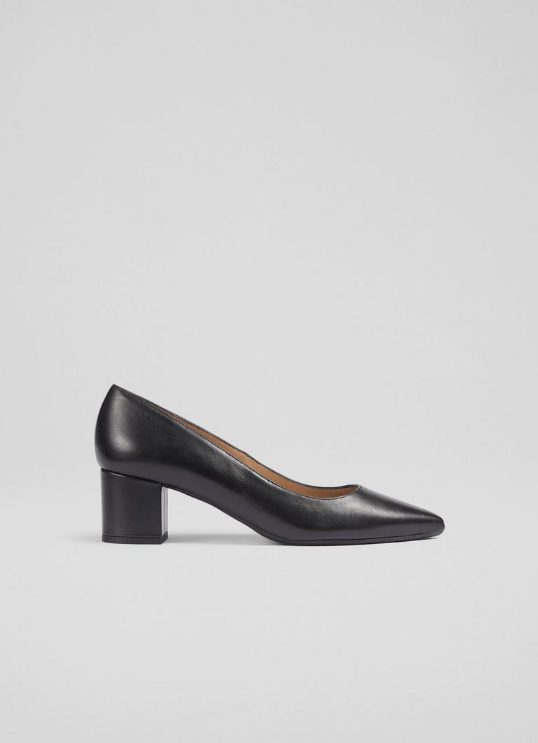 Plain black leather court shoes online