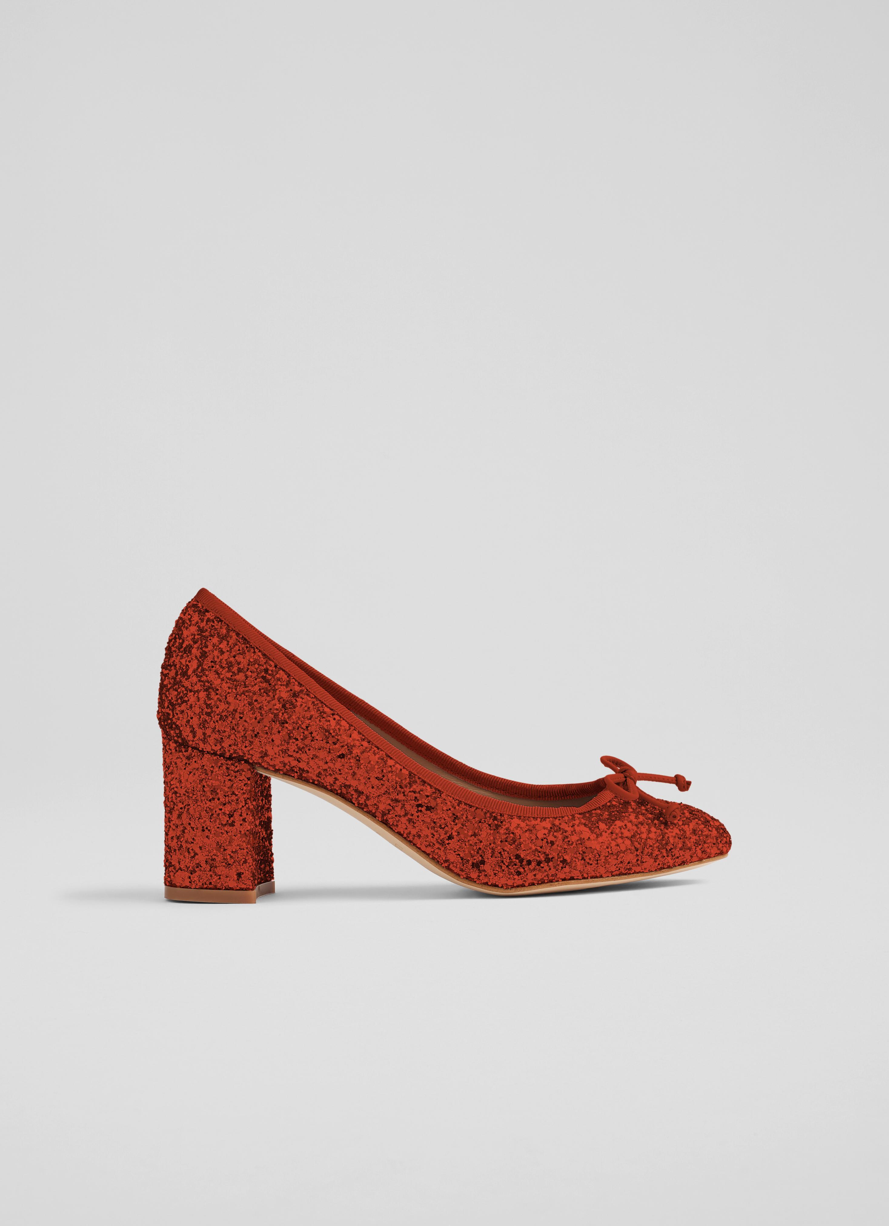 Juliette Red Glitter High Heel Grosgrain Ballerina Courts Sale