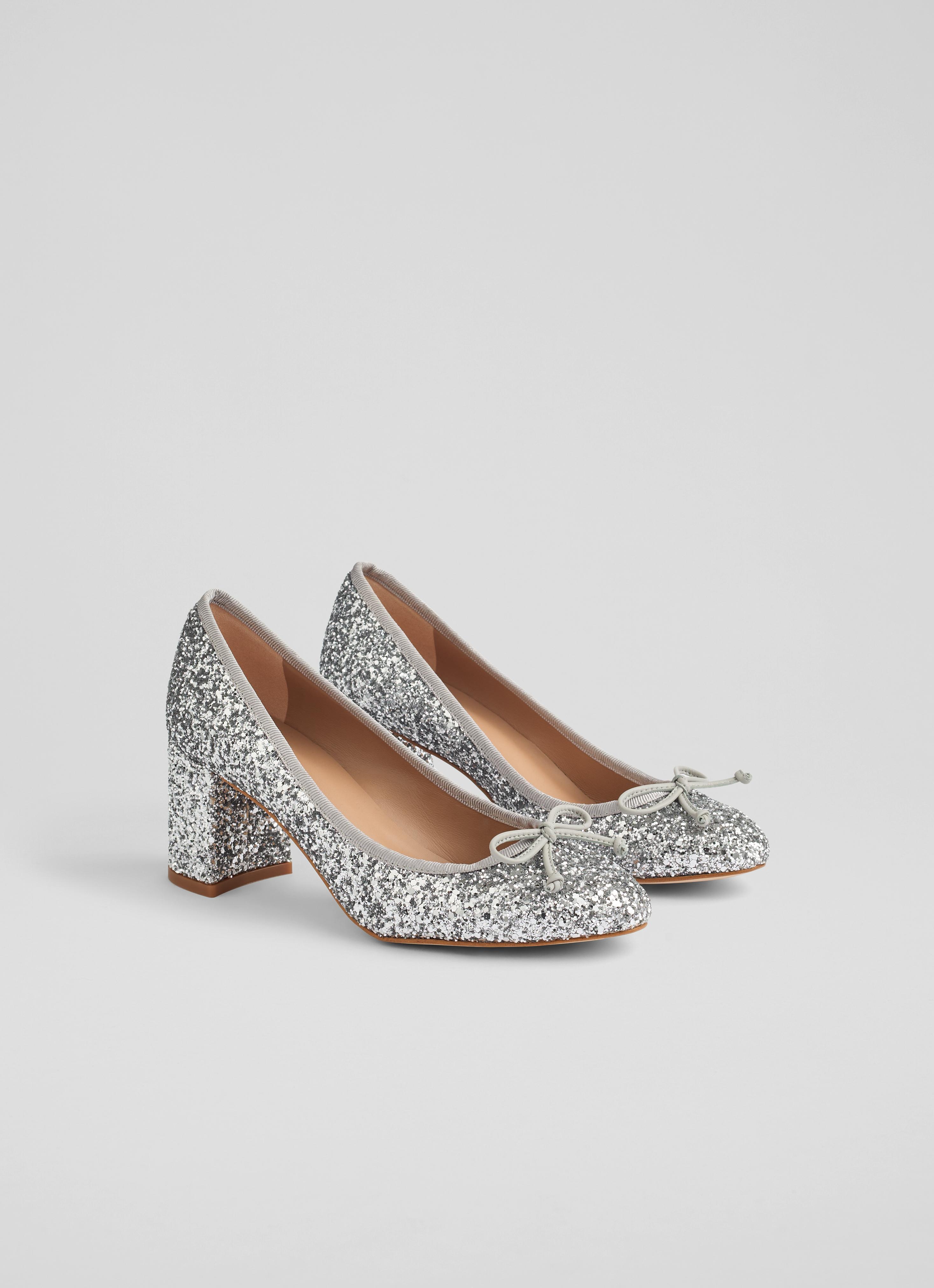 Juliette Silver Glitter High Heel Grosgrain Ballerina Court