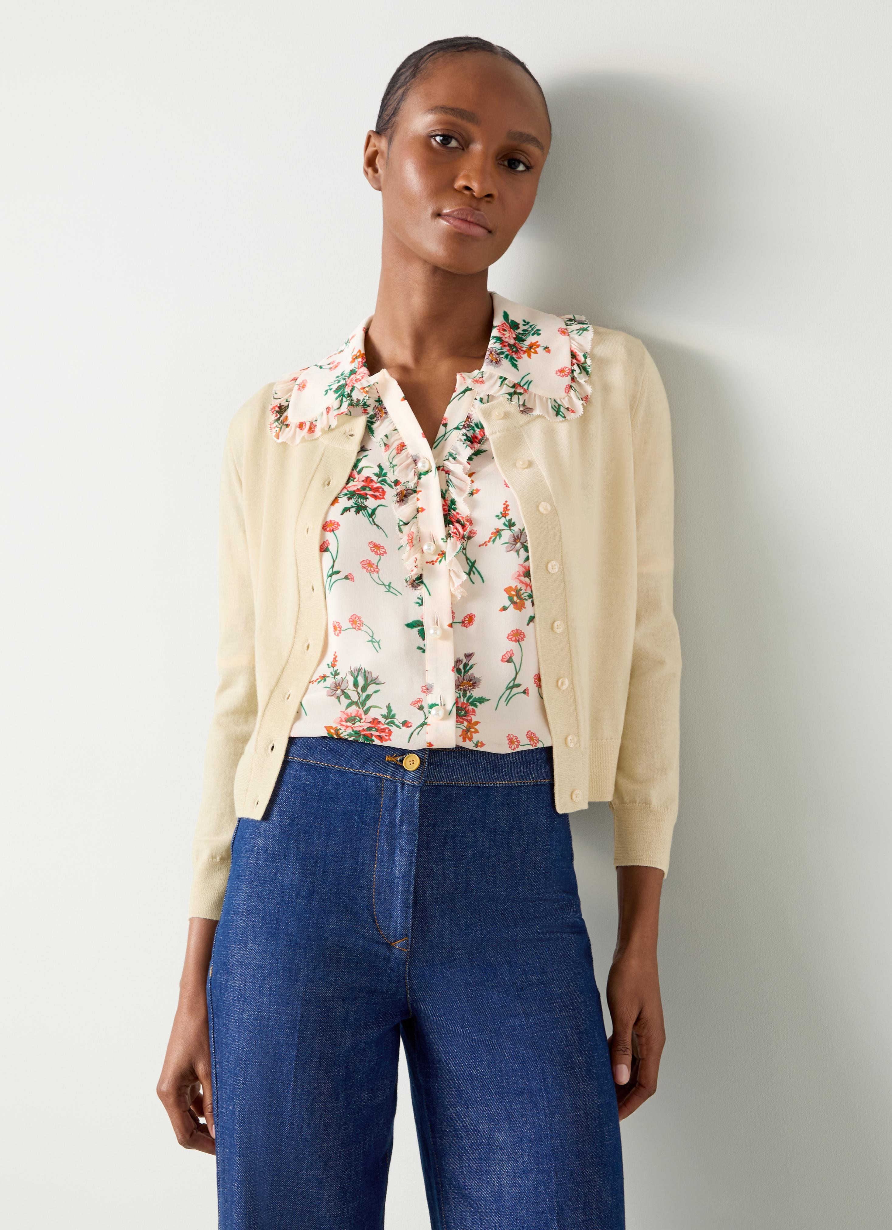 L.K.Bennett Connie Ivory Wide Placket Cardigan, Ivory