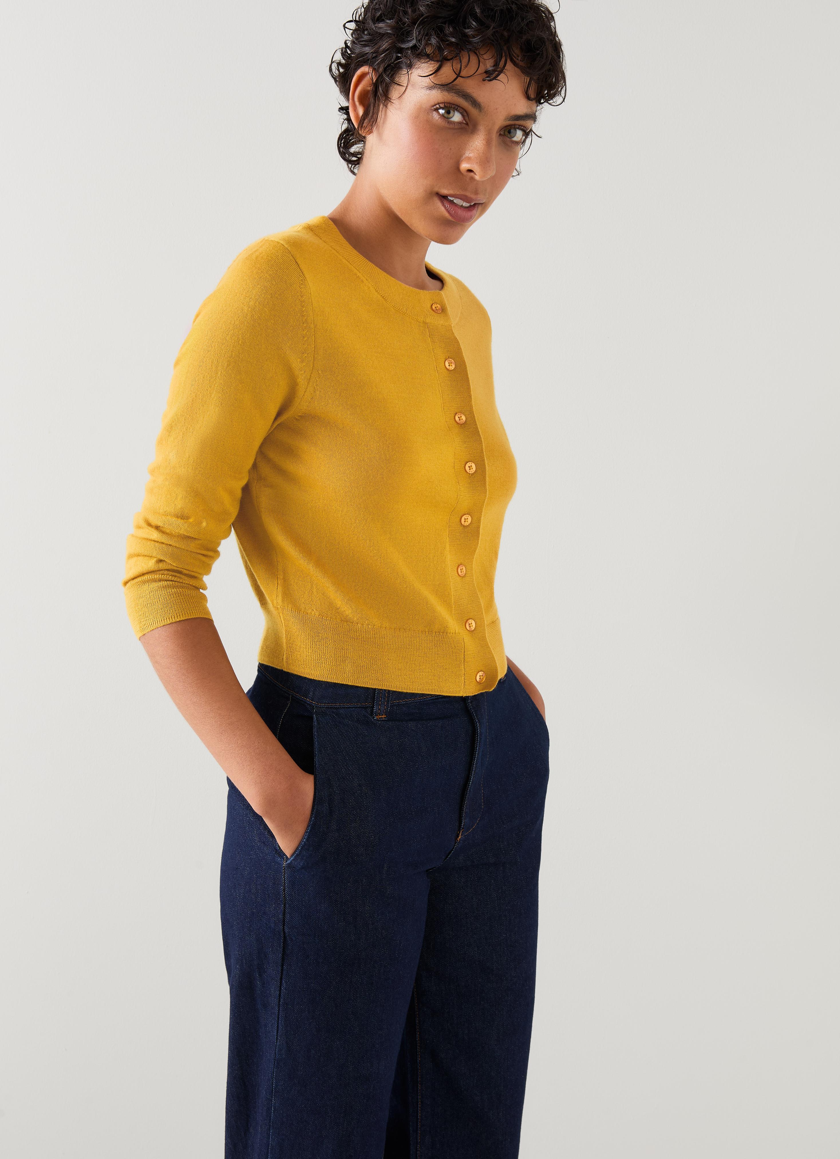 Connie Ochre Wide Placket Cardigan | Clothing | Sale | Collections