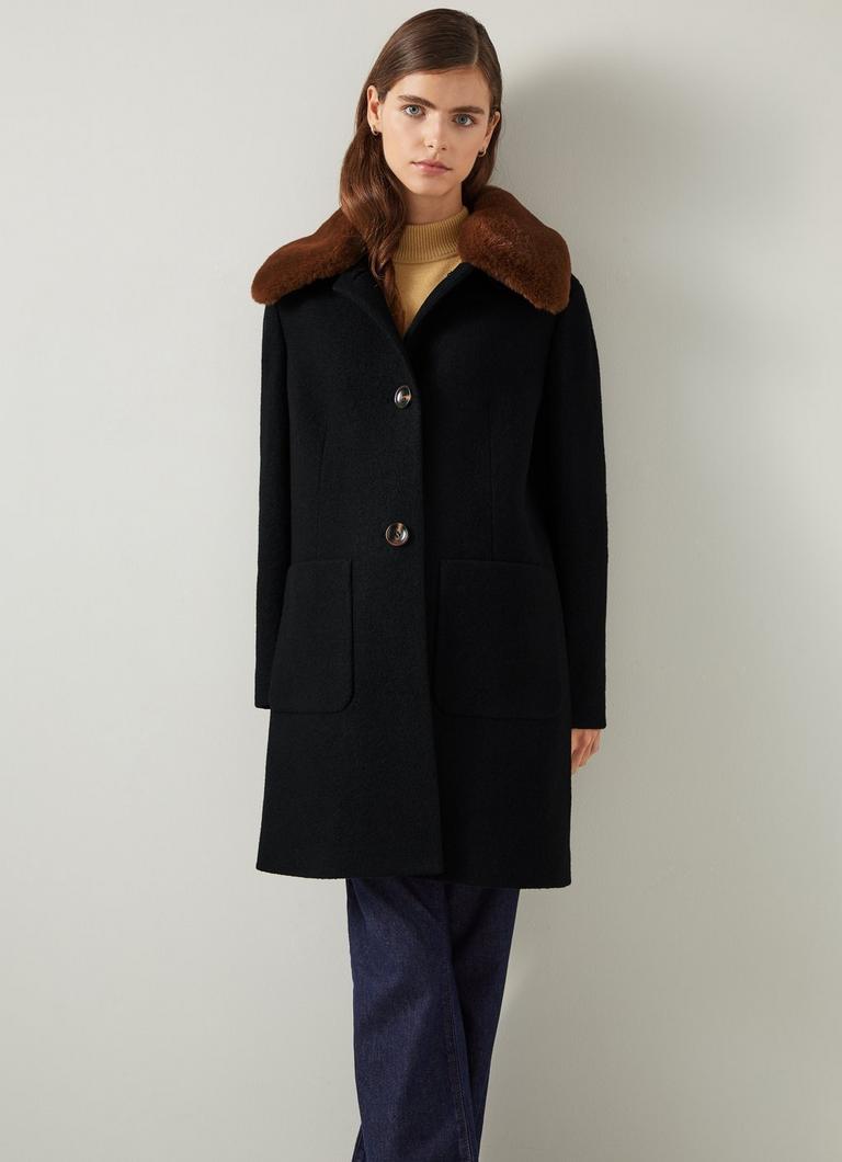 Faux fur collar coat womens sales