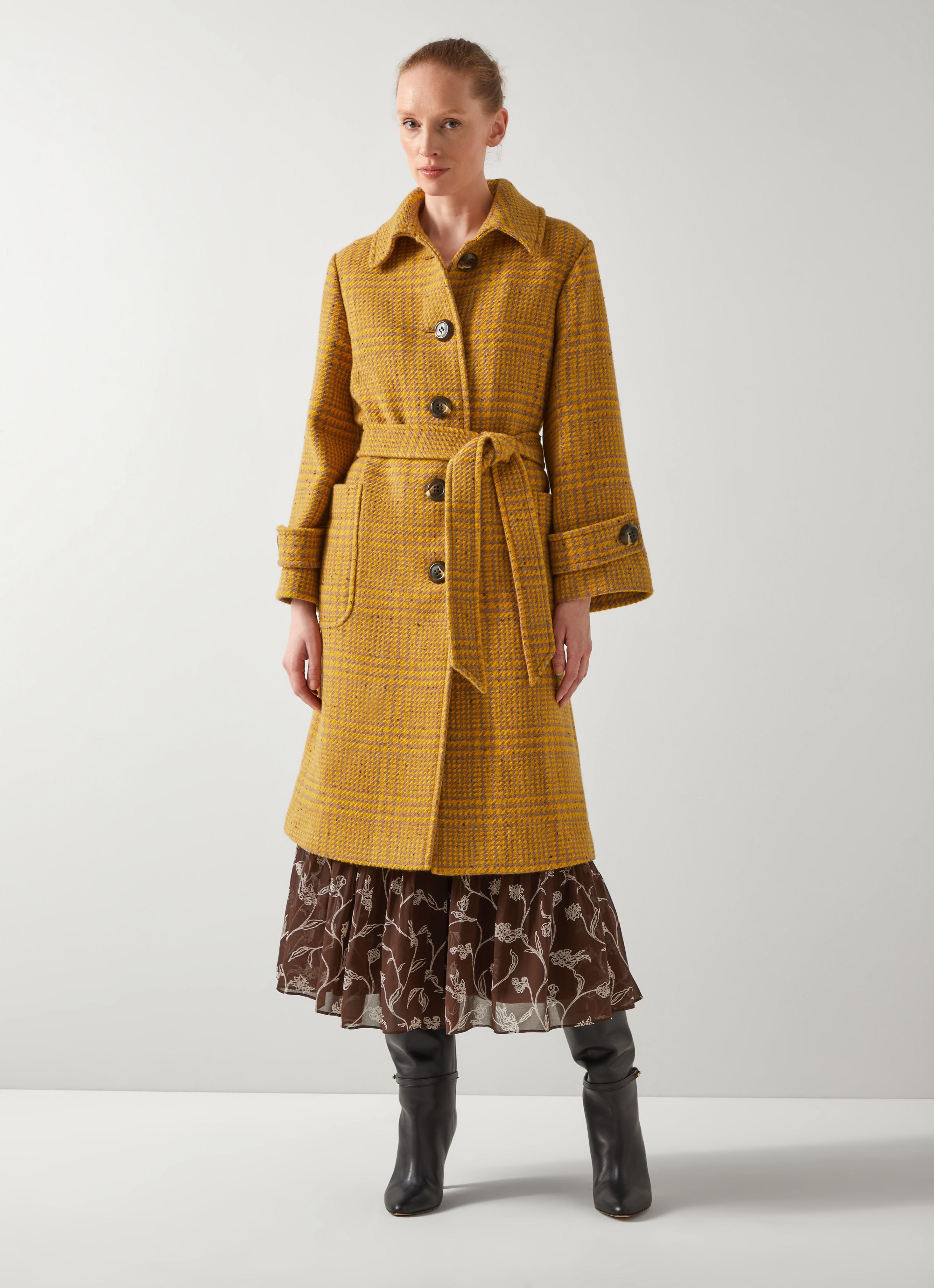 Blythe Mustard & Camel Statement Check Coat | Wool Coats | Coats