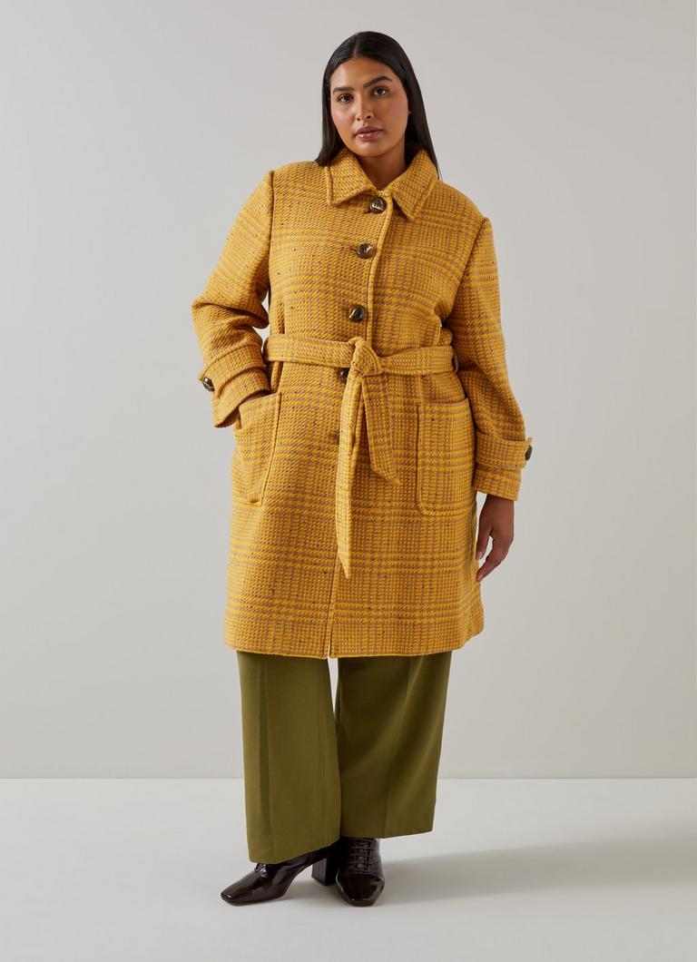 Blythe Mustard Camel Statement Check Coat Coats Jackets Clothing Collections L.K.Bennett London