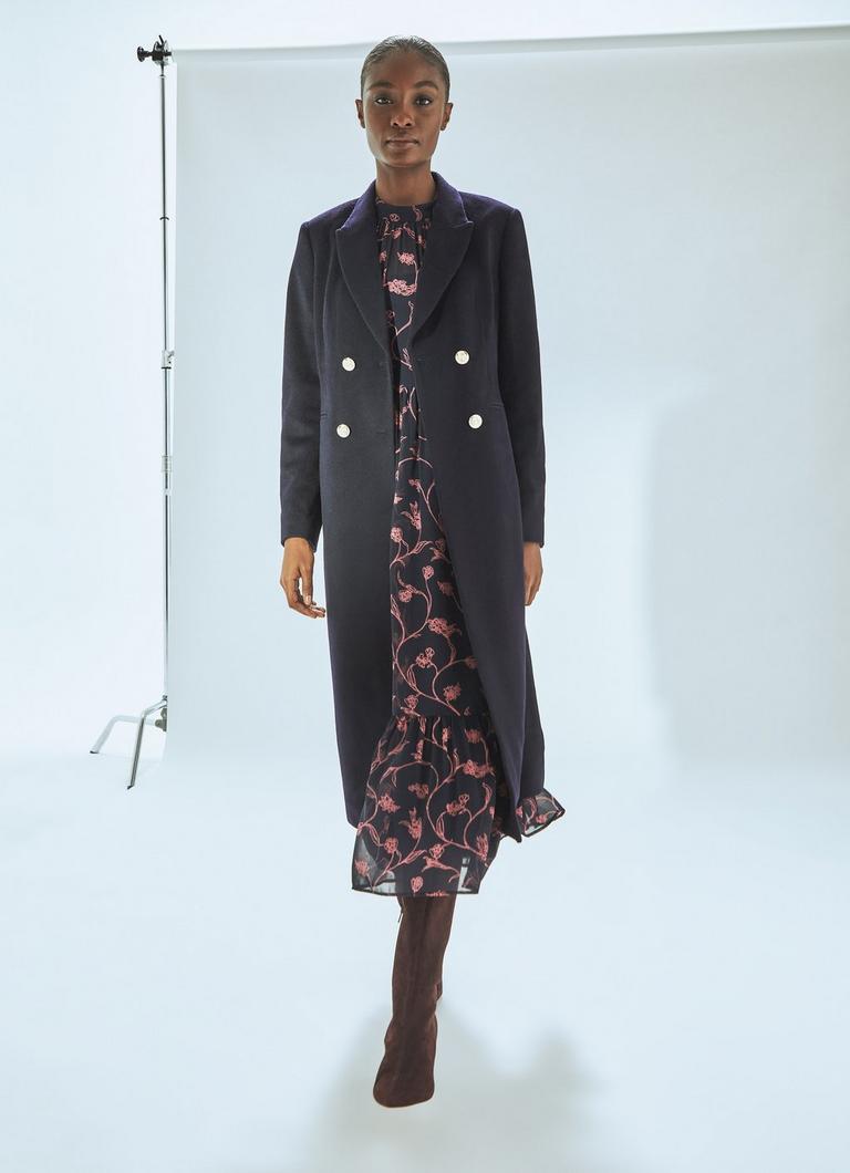 Long navy wool coat shop